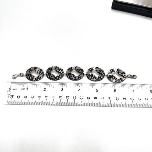 Designer Mexico Sterling Silver Patterned Oval Link 7 Inch Bracelet - Picture 5 of 5